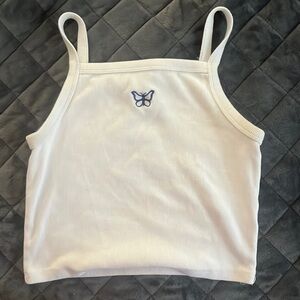 White butterfly halter tank top